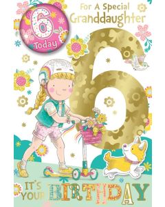 Granddaughter Age 6 Badged Card 23x15cm (9x6 Inches)