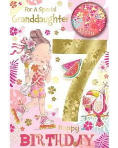 For A Special Granddaughter Age 7 Badge Card. 23x15cm (9x6 Inches)