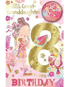 Great Granddaughter Age 8 Badged Card. 23x15cm
