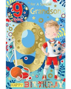 For A Special Grandson Age 9 Badge Card. 23x15cm (9x6 Inches)