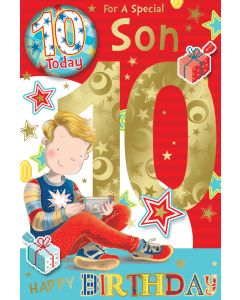 10 Today For A Special Son Badged Birthday Card. 23x15cm (9x6 Inches)