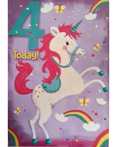 4 Today. Happy Birthday. Unicorn Birthday Card For Girl
