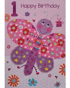 Girls Happy 1st Birthday Card. 1 Year Old Girl. 19.5x13.5cm