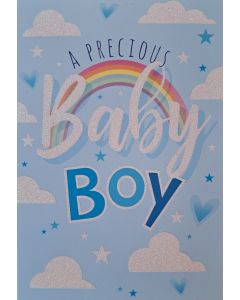 A Precious Baby Boy. Newborn Baby Boy Card. 19.5x13.5cm