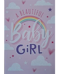 A Beautiful Baby Girl. Newborn Baby Girl Card. 19.5x13.5cm