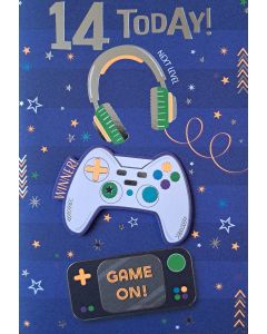 14 Today Happy Birthday Gaming Card for 14th Birthday. 19x13cm