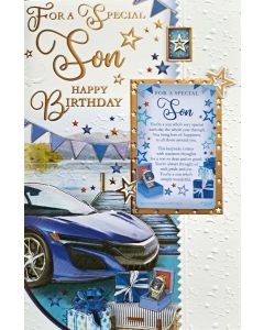 For A Special Son Happy Birthday Card With Keepsake. 23x15cm