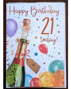 Happy Birthday 21 Today! Card. 21st Card For Male. 23x15cm