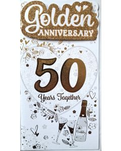Golden Wedding Anniversary 50 Years Together Card. 12x23cm