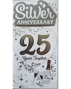 Silver Wedding Anniversary 25 Years Together Card. 12x23cm