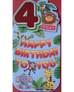 4 Today Happy Birthday To You. Card For Boys 4th Birthday. 23x12cm