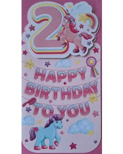 2 Today Birthday Card For Girls 2nd Birthday. 23x12cm