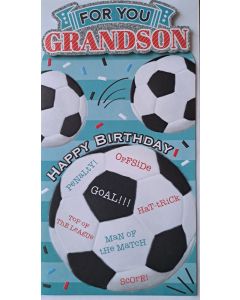 For You Grandson Happy Birthday Football Theme Card. 23x12cm