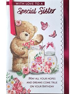 With Love To A Special Sister Birthday Card. 23x15cm