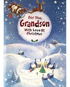For You, Grandson With Love At Christmas Card. Larger Card. 25x17cm