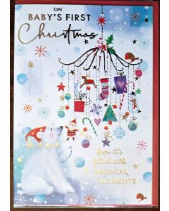 Baby's 1st First Christmas Card Polar Bear. Size 19x13cm