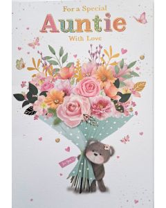 For A Special Auntie With Love Birthday Card. 19x13cm