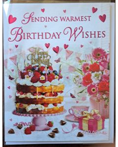 Female Sending Warmest Birthday Wishes Card. 19x13cm (8x6 Inches)