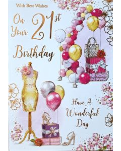 Female With Best Wishes On Your 21st Birthday Card. 19x13cm (8c6 Inches)