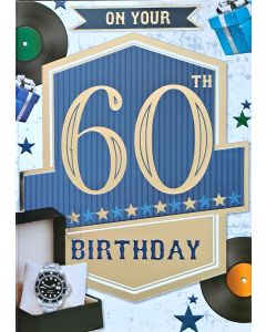 Mens On Your 60th Birthday Card. 19x13cm (8c6 Inches)