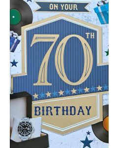Mens On Your 70th Birthday Card. 19x13cm (8c6 Inches)