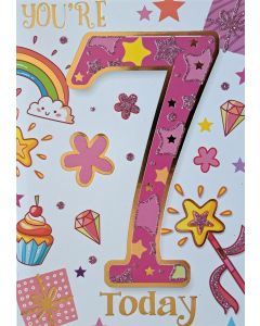 Girls Cute You're 7 7th Birthday Card. 19x13cm (8c6 Inches)