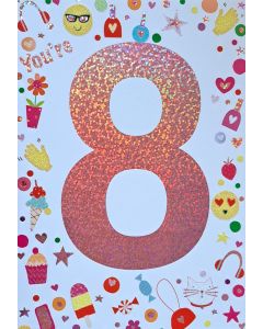 Girls Cute You're 8 8th Birthday Card. 19x13cm (8c6 Inches)
