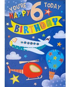 Boys 6th Birthday Card.6 Year Old Card.  19x13cm (8c6 Inches)