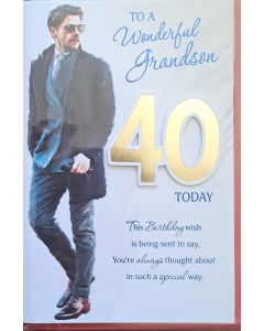 Grandson 40th Birthday Card. 40 Today, 23x15cm (9x6 Inches)