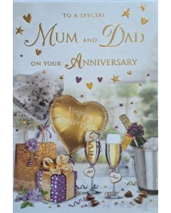 Mum and Dad On Your Anniversary Card. 23x15cm (9x6 Inches)