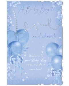 A Baby Boy To Love And Cherish Precious Birth Card. 23x15cm (9x6 Inches)