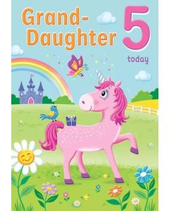 Granddaughter Age 5 Unicorn Birthday Card. 23x15cm (9x6 Inches)