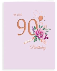 On Your 90th Birthday Card For Female. 8x6 Inches (19x13cm)