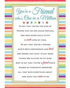 Friend One In A Million Birthday Card. 23x15cm (9x6 Inches)