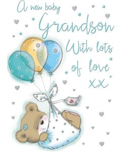 A New Baby Grandson With Love Card. For Grandparents. 23x15cm (9x6 Inches)