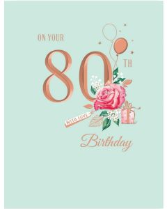 On Your 80th Birthday Card. 19x13cm (8x6 Inches)