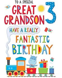 Age 3 Great Grandson Birthday Card. 23x15cm (9x6 Inches)
