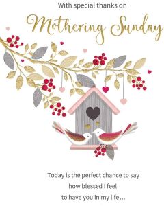 With Special Thanks On Mothering Sunday. Mother's Day Card. 23x15cm (9x6 Inches)