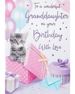 Birthday Card For Granddaughter. Picture Of Kitten 23x15cm (9x6 Inches)