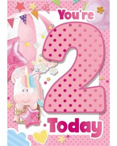 Age 2 Birthday Card For Girl. 19x13cm (8x6 Inches)