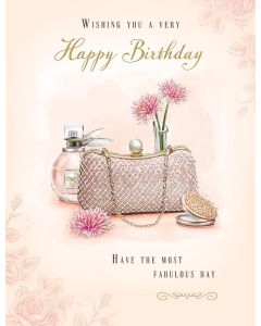 Happy Birthday Handbag Card For Female. 19x13cm (8x6 Inches