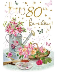 Happy 80th Birthday Card For Female. 23x15cm (9x6 Inches)