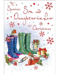 For A Special Son and Daughter-in-Law Christmas Card. 23x15cm (9x6 Inches)                              