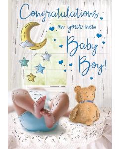 Congratulations On Your New Baby Boy. Medium Card 15x25cm 6x9inches