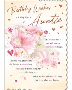 Birthday Wishes To A Special Auntie. Birthday Card. 23x15cm (9x6 Inches)