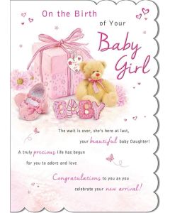 On the Birth Of Your Baby Girl Card. 23x15cm (9x6 Inches)