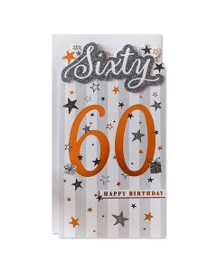 Happy 60th Birthday Card. Slim Card 23x15cm