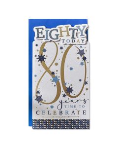 80th Birthday Card  For Male. Slim Card 12x23cm