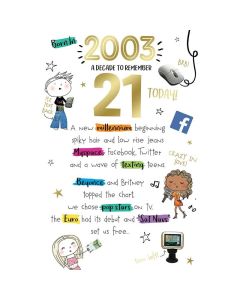 Born In 2003 A Decade To Remember 21 Today . Medium Card 15x23cm (6x9inches)