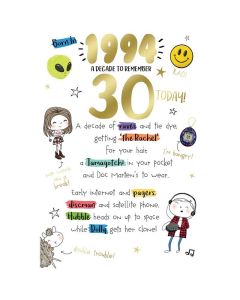 Born In 1994 A Decade To Remember 30 Today . Medium Card 15x23cm (6x9inches)